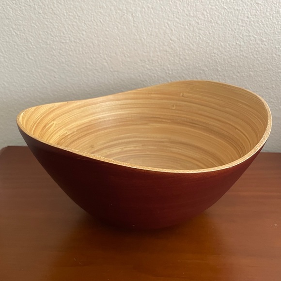 Wooden Bamboo Decorative Bowl Fruit Wood Spun Modern Natural Decor Oval EUC - Picture 4 of 4